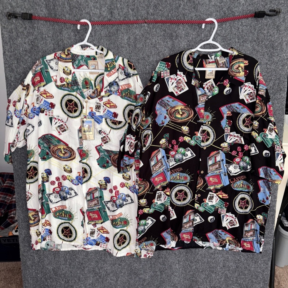 Vintage Island Collection White Black Las Vegas Hawaiian Shirt sz XXXL